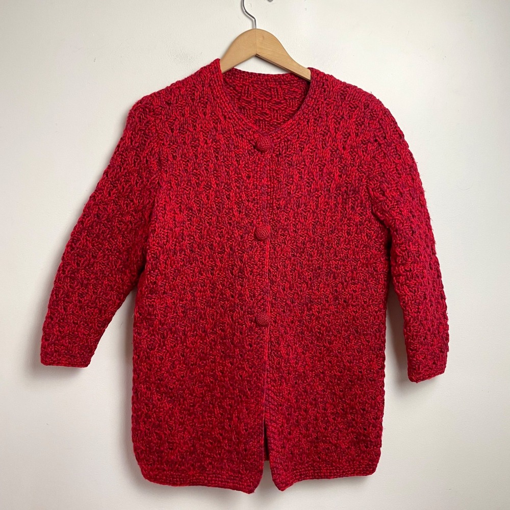 Vintage Handmade Chunky Knit Button Front‎ Cardigan Sweater Sz M-L Textured